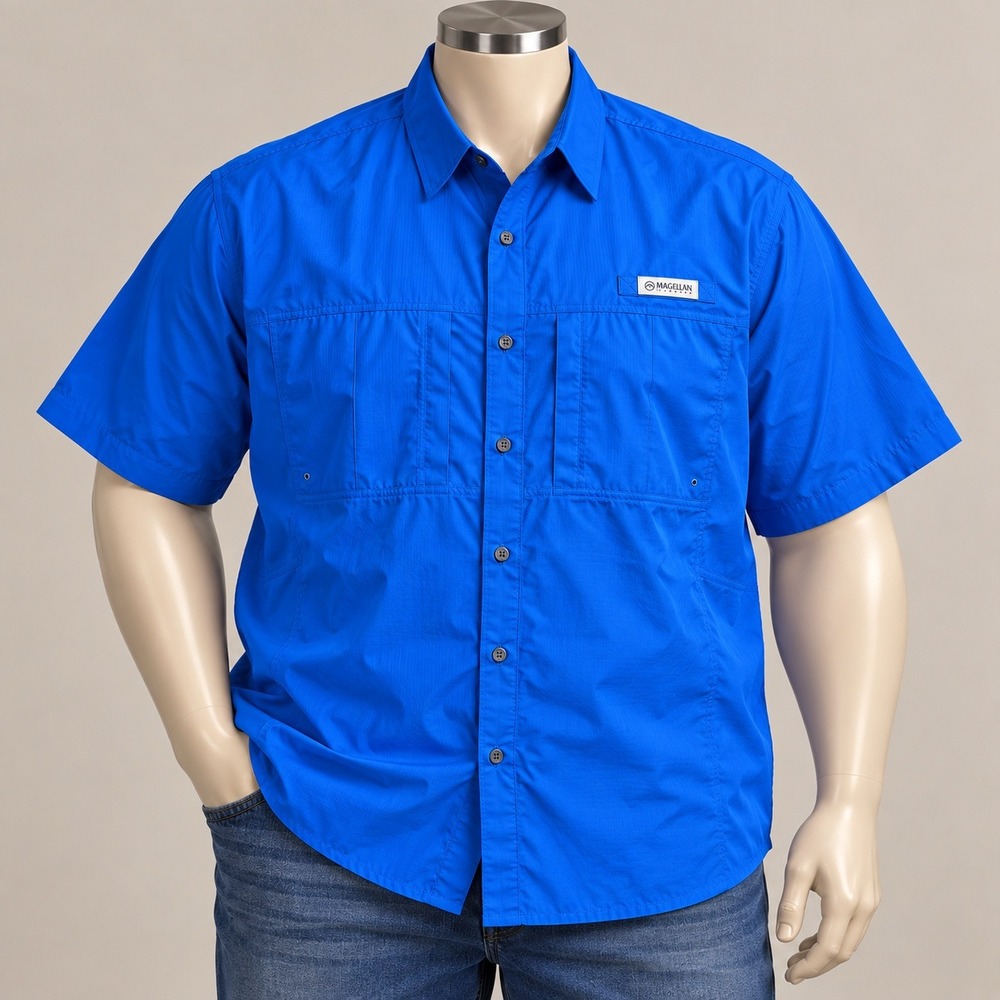 Magellan Outdoors Fish Gear Men 3XL Blue Short Sleeve Fishing Shirt Relaxed Fit